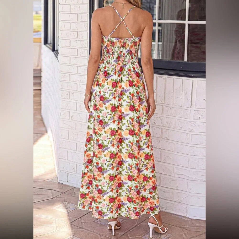 Boho floral print cami maxi dress